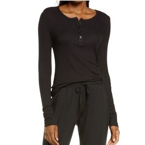 Tommy John Womens Ribbed Lounge Henley Black Small